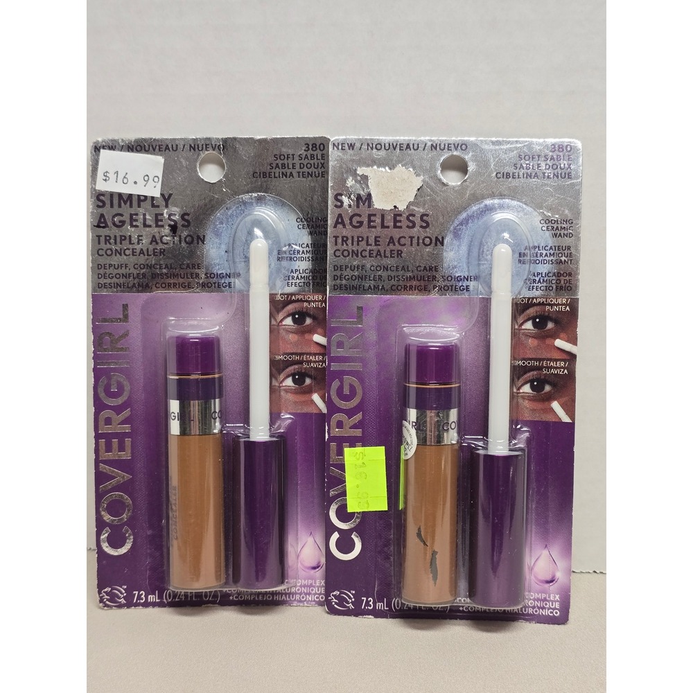 Covergirl 380 Soft Sable 2 pack Simply Ageless Triple Action Concealer .24oz